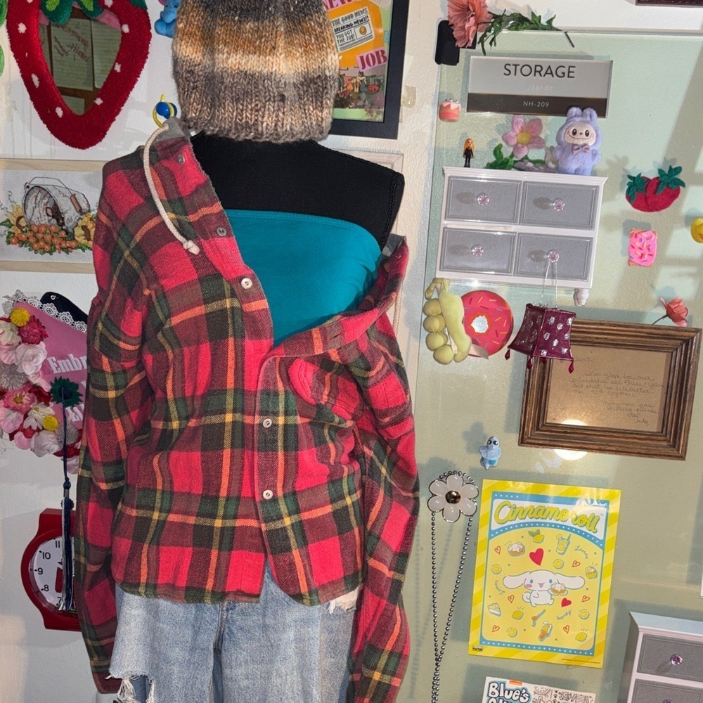 Vintage red and green hooded flannel